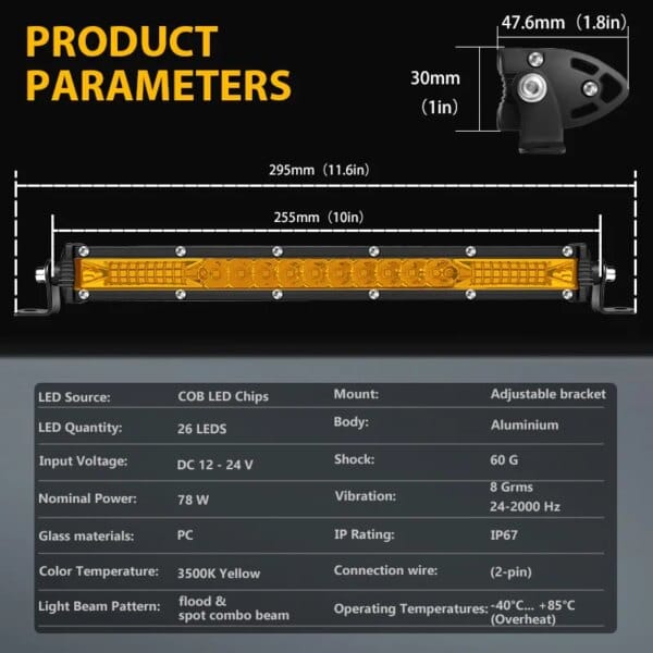 مصباح ليد بار أبيض أصفر عمود إضاءة LED 78 واط   الضباب