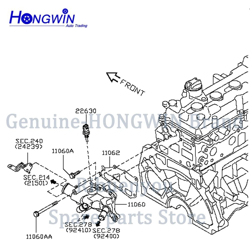 غلاف ترموستات تبريد المحرك لنيسان ركس فيرسا ، 11060-5RB0A ، 110605RB0A ، 22630-JA10A ، N18 ، N18X ، P15B ،