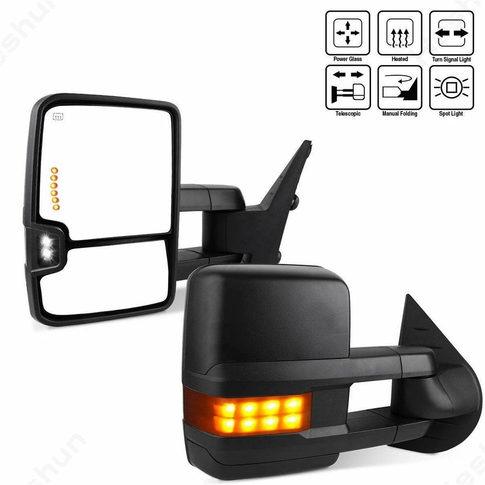 مرايات جر 2007-2014 تشيفي سيلفرادو 1500 جي ام سي يوكون 2500 سييرا 1500 قابلة للتمديد طاقة ساخنة إشارة ضوء مرآة جانبية