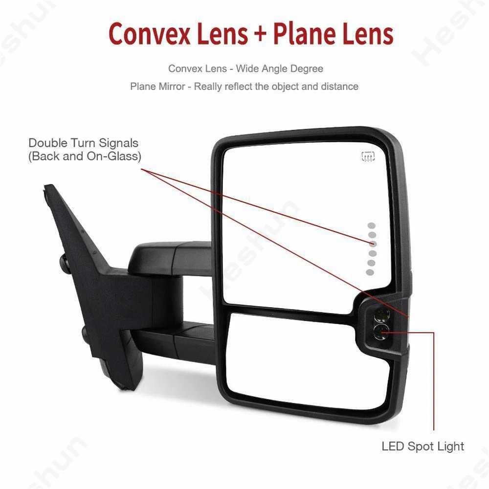 مرايات جر 2007-2014 تشيفي سيلفرادو 1500 جي ام سي يوكون 2500 سييرا 1500 قابلة للتمديد طاقة ساخنة إشارة ضوء مرآة جانبية
