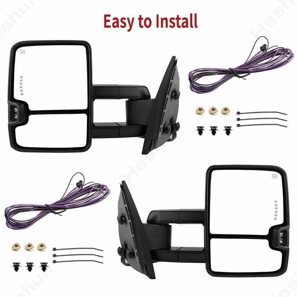 مرايات جر 2007-2014 تشيفي سيلفرادو 1500 جي ام سي يوكون 2500 سييرا 1500 قابلة للتمديد طاقة ساخنة إشارة ضوء مرآة جانبية