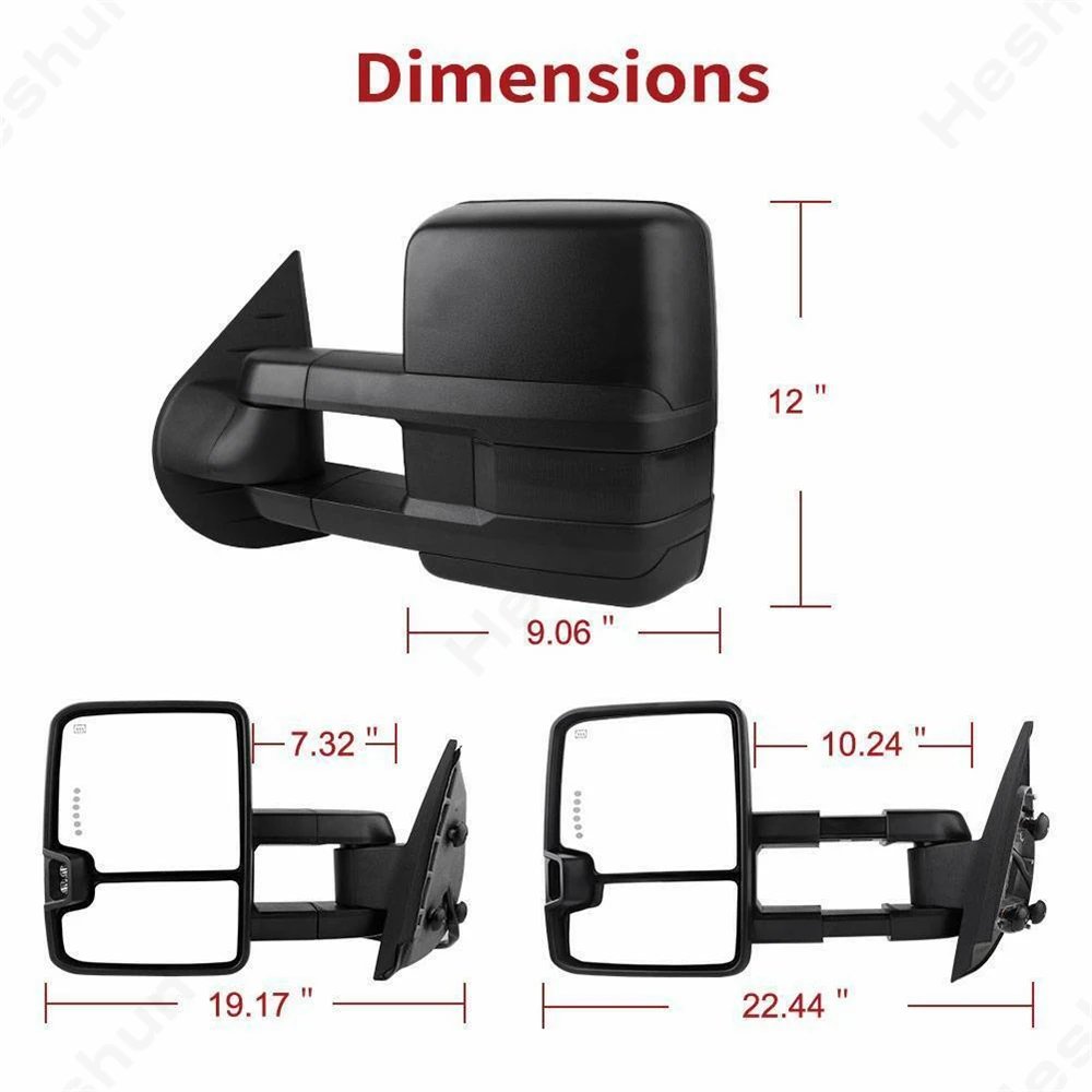 مرايات جر 2007-2014 تشيفي سيلفرادو 1500 جي ام سي يوكون 2500 سييرا 1500 قابلة للتمديد طاقة ساخنة إشارة ضوء مرآة جانبية