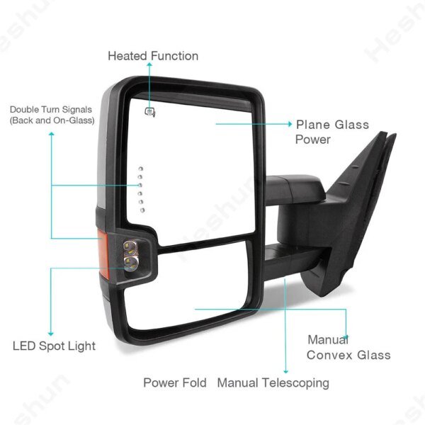 مرآة خلفية مدفئة تعمل بالطاقة لسيارة تشيفي سيلفرادو ، تاهو الضواحي ، جي إم سي سييرا ، 1500 ، 2500 ، 3500 ، HD ، يوكون XL ، 2007 -2013 ، زوج