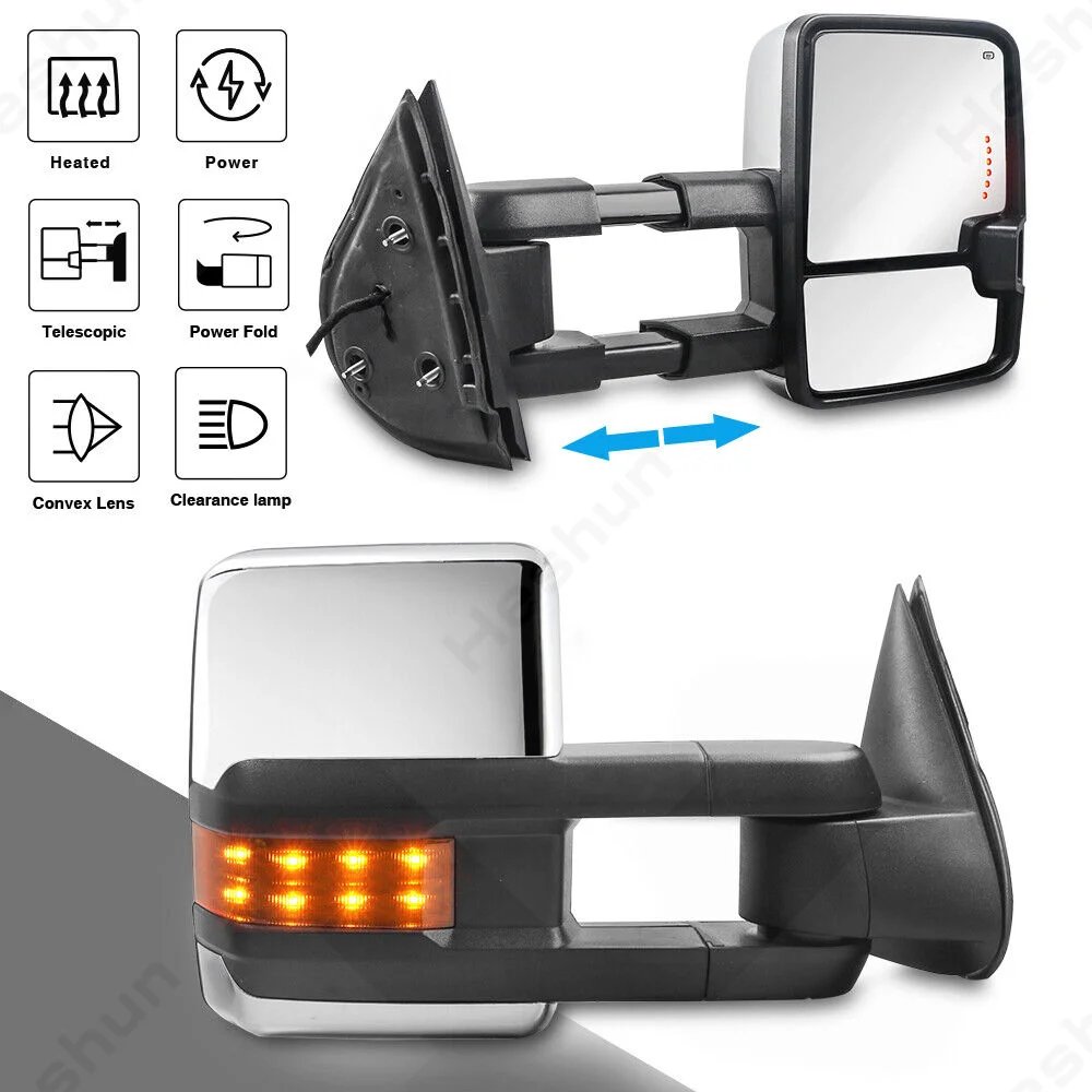 مرآة خلفية مدفئة تعمل بالطاقة لسيارة تشيفي سيلفرادو ، تاهو الضواحي ، جي إم سي سييرا ، 1500 ، 2500 ، 3500 ، HD ، يوكون XL ، 2007 -2013 ، زوج