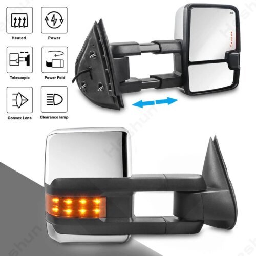 مرآة خلفية مدفئة بالطاقة ، زوج مرايا سحب لسيارة تشيفي سيلفرادو في الضواحي تاهو جي إم سي سييرا 1500 2500 3500 HD يوكون 2007 2008-2013