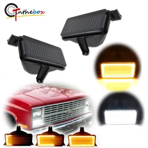 110472-tbxoc1.jpg Gtinthebox 2 قطعة العنبر الديناميكي LED المصد الأمامي بدوره إشارة أضواء ث/الأبيض DRL/القيادة أضواء لشاحنة شيفروليه جي إم سي بيك اب