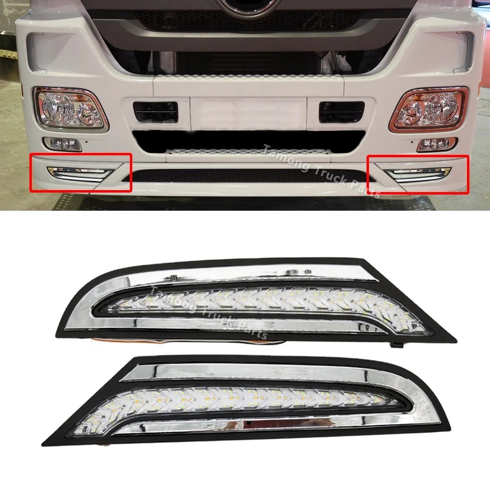 2 قطعة 24 فولت الجبهة LED النهار تشغيل أضواء DRL لمرسيدس بنز Actros MP3 شاحنة متتابعة بدوره إشارة الضباب مصباح