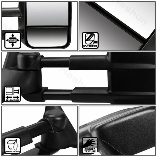 مرايا جر لـ 1988 1989 - 1998 تشيفي تاهو جي ام سي C/K 1500 2500 3500 الضواحي يوكون مرآة جانبية قابلة للتمديد يدوية