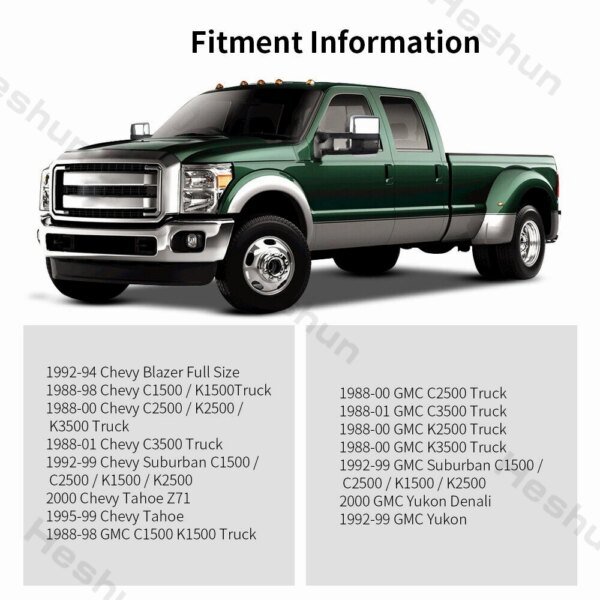 مرايات جر لـ 1988 1989 - 2000 2001 تشيفي تاهو جي إم سي سوبان C/K 1500 2500 3500 يوكون الطاقة ساخنة بدوره إشارة مرآة جانبية