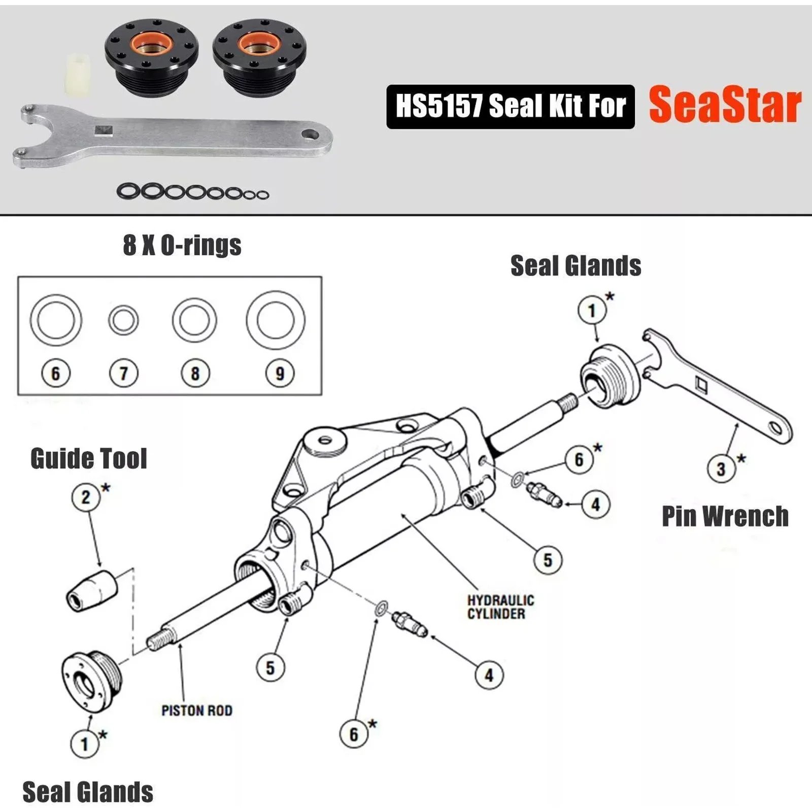مجموعة ختم أسطوانة التوجيه الهيدروليكية الأمامية ، إكسسوارات سيارة ، Seastar HC5340 ، HC5342 ، HC5347 ، HC5365 ، HC5394 ، HS5157 ، مجموعة واحدة