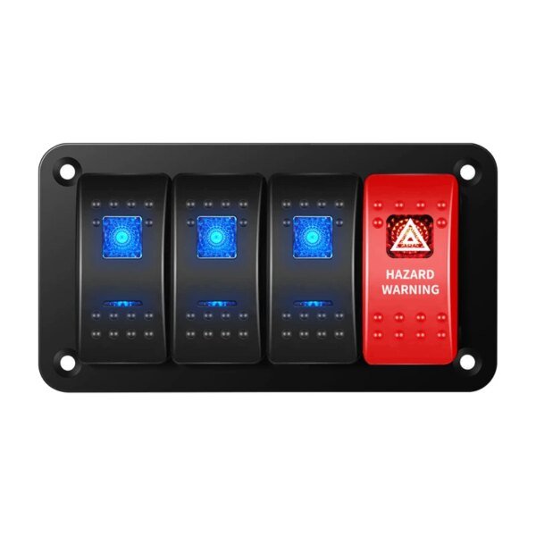 لوحة مفاتيح الروك LED زرقاء ، لوحة مفاتيح تشغيل/إيقاف تشغيل الألومنيوم ، خطر أحمر للسيارة ، البحرية ، القوارب ، الشاحنات ، 2 ، 3 ، 4 ، 5 ، 6 ، 8 عصابة