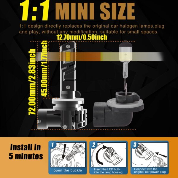 مصباح أمامي ليد عالي الطاقة لسيارة هيونداي اكسنت-، في Canbus ، بدون خطأ ، ضوء ضباب أبيض ، مصباح دايود ، H27W2 ، 12 فولت ، 55 واط ، مصباح سيارة