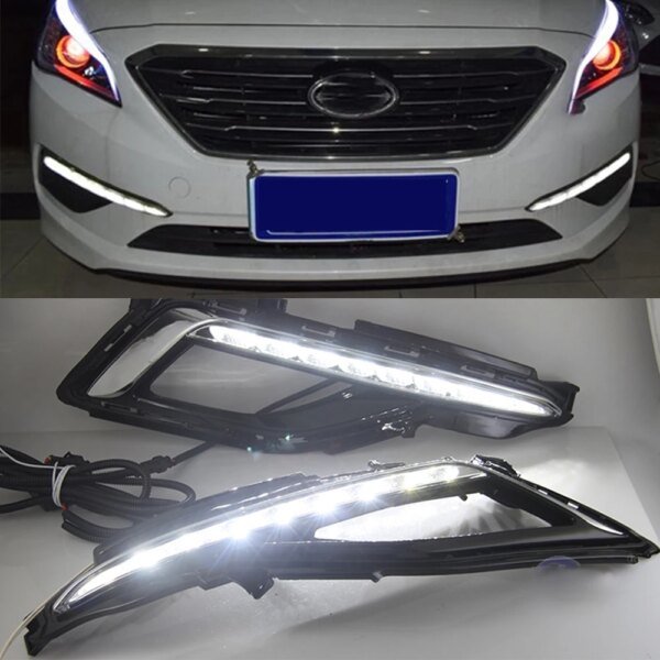 CSCSNL 1 زوج ل هيونداي سوناتا 9 2014 2015 2016 سيارة LED DRL القيادة النهار تشغيل أضواء النهار 12V ABS الضباب مصباح غطاء