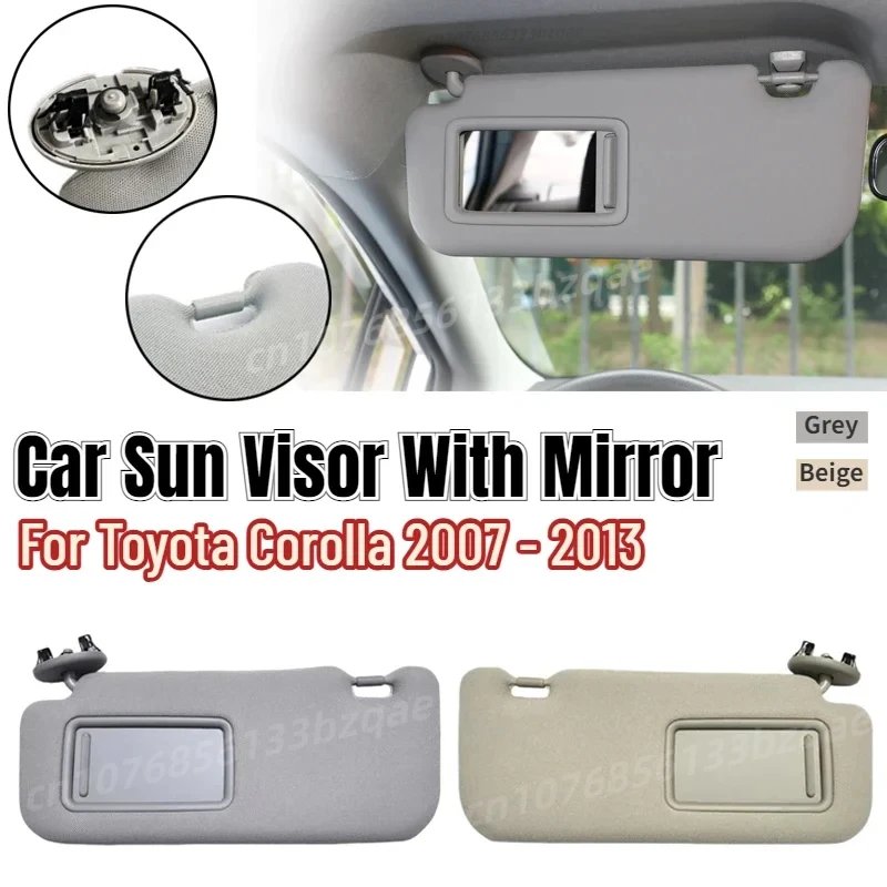لتويوتا أوريس كورولا 2008 - 2013 حاجب الشمس الداخلي للسيارة مع مرآة رمادي بيج ظل الشمس الجانب الأيسر الأيمن للسائق