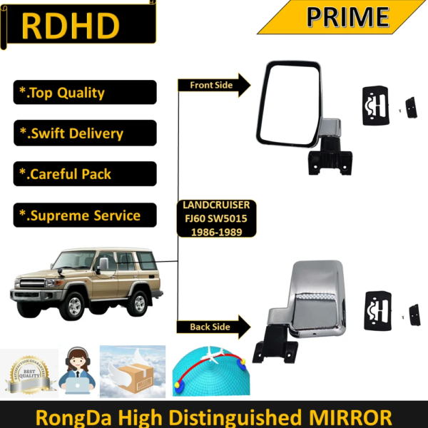 قابل للتطبيق على تويوتا لاندكروزر Fj60 كروم Sw5015 1986-1989 السيارات باب السيارة مرآة الرؤية الخلفية كروم