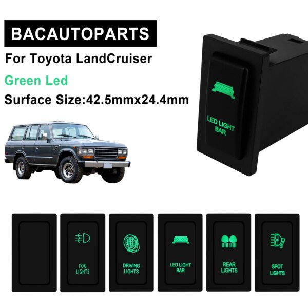 مفتاح دفع للسيارة لتويوتا برادو ، شريط LED أخضر ، خلفي ، بقعة ، ضباب ، مصابيح قيادة ، إكسسوارات زر بديلة ، 90 ، 95 ، لاندكروزر ، 12 فولت