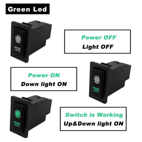 مفتاح دفع للسيارة لتويوتا برادو ، شريط LED أخضر ، خلفي ، بقعة ، ضباب ، مصابيح قيادة ، إكسسوارات زر بديلة ، 90 ، 95 ، لاندكروزر ، 12 فولت