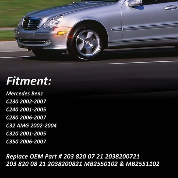 مصابيح علامة جانبية أمامية لمرسيدس ، مصباح إشارة الانعطاف ، W203 ، فئة C ، C200 ، C230 ، C240 ، C280 ، C300 ، C320 ، C350 ، C32 ، C36 ، C55 ، AMG ، 2 فولت ، 12 فولت