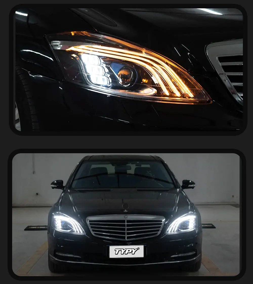 مصباح أمامي DRL ، إشارة انعطاف متتابعة ، شعاع مرتفع ومنخفض ، مصابيح سيارة لمرسيدس بنز S-Class W221 مصباح أمامي