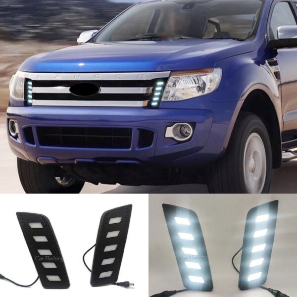 1 مجموعة LED النهار تشغيل ضوء DRL يوم ضوء لفورد رينجر 2012 2013 2014 الجبهة شواء مصباح اكسسوارات السيارات الضباب مصباح