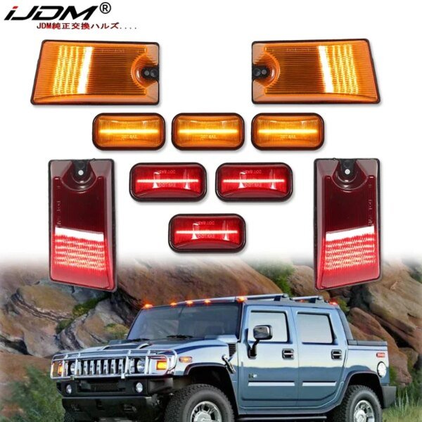 iJDM أصفر/أحمر LED سقف الكابينة ضوء والعدسات عدة ل هامر H2 2003 2004 2005 2006 2007 2008 2009 LED المدخن عدسة أضواء علوية