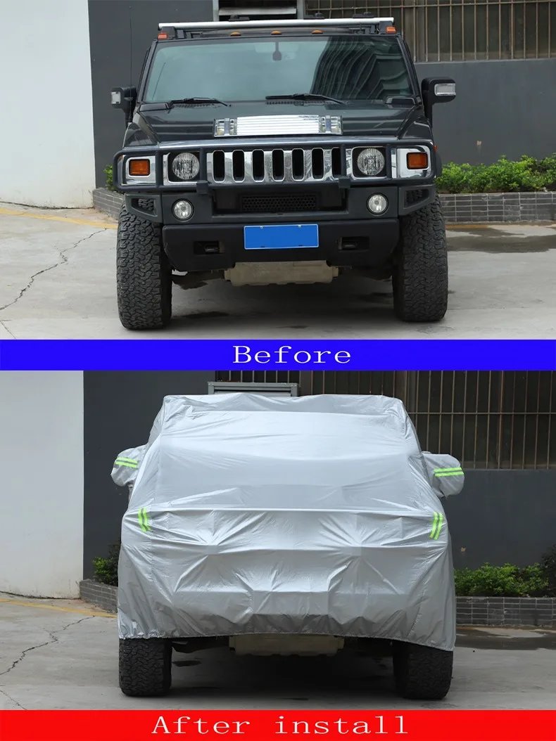 سيارة خارجية بالكامل ، غطاء ثلجي ، واقي من الشمس ، مقاوم للغبار ، حماية من أشعة الشمس ، هامر H2-من الخارج