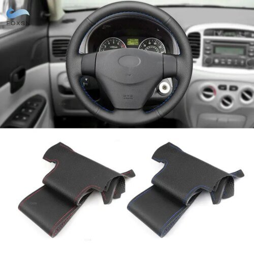 146889-d0ac51.jpg لشركة هيونداي أكسنت 2006 2007 2008 2009 2010 2011 جيتز 2005 لكيا ريو 5 2006-2009 سيارة الداخلية غطاء عجلة القيادة الجلود تقليم