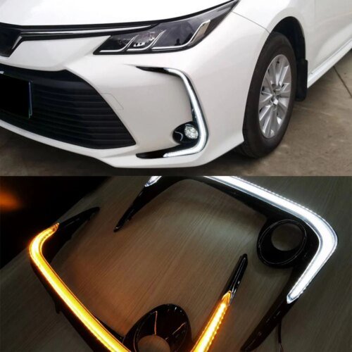 سيارة LED DRL النهار تشغيل ضوء أصفر بدوره إشارة 12 فولت الضباب مصباح الديكور الوفير ضوء لتويوتا كورولا 2019 2020 2021 2022