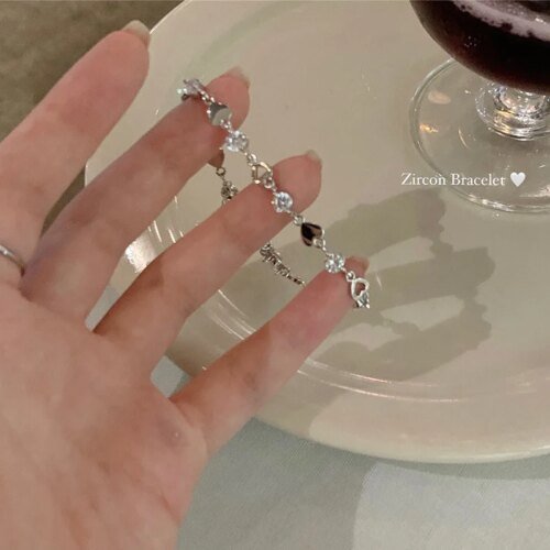 سوار من الزركون للنساء  حلو ، متألق ، سلسلة حساسة ، مجوهرات الحفلات ، الكورية موضة ، الهدايا