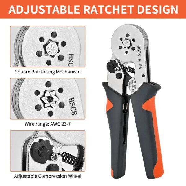 الطويق الأكمام محطة العقص أدوات كماشة كهربائية صغيرة HSC8 6-4/6-6 (0.25-10mm2/0.25-6mm2) سلك اتصال إصلاح المشبك