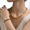 طقم قلادة وأساور بسلسلة ذهبية اللون من الفولاذ المقاوم للصدأ للنساء ، إكسسوارات مجوهرات للسيدات ، موضة الفتيات ، لا يتلاشى ، 316L