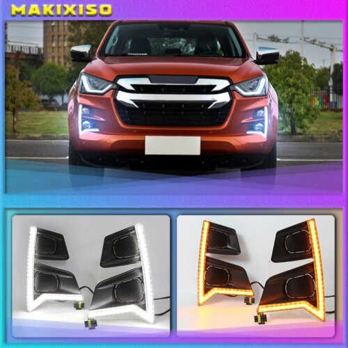 LED النهار تشغيل ضوء DRL ل ايسوزو D-max DMAX بيك اب 2020 2021 2022 أضواء النهار الأصفر بدوره إشارة المصباح السيارات الضباب مصباح