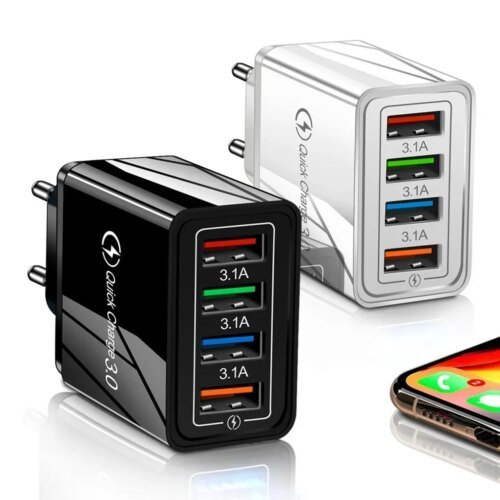 شاحن سريع USB متعدد المنافذ ، 3A ، 4 USB ، شحن سريع ، محول هاتف ، كمبيوتر لوحي ، حائط محمول ، شاحن سريع لـ Poco ، EU ، قابس لنا