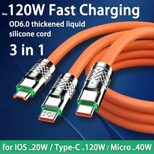 243627-4fffca.jpg 3 في 1 120 واط 6A شحن سريع نوع C كابل مايكرو USB آيفون شحن كابل لسامسونج هواوي شاومي شاحن الهاتف USB كابل