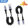 USB C إلى كابل نوع C للسيارة ، سلك شحن سريع ، سلك بيانات ، 6A ، قصير ، ربيعي ، ايفون 15 ، وايفون ، وايفون ، وشوائي ، وسامسونج ، من 25 إلى 1 متر