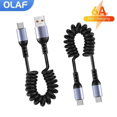 244326-aba3e3.jpg USB C إلى كابل نوع C للسيارة ، سلك شحن سريع ، سلك بيانات ، 6A ، قصير ، ربيعي ، ايفون 15 ، وايفون ، وايفون ، وشوائي ، وسامسونج ، من 25 إلى 1 متر