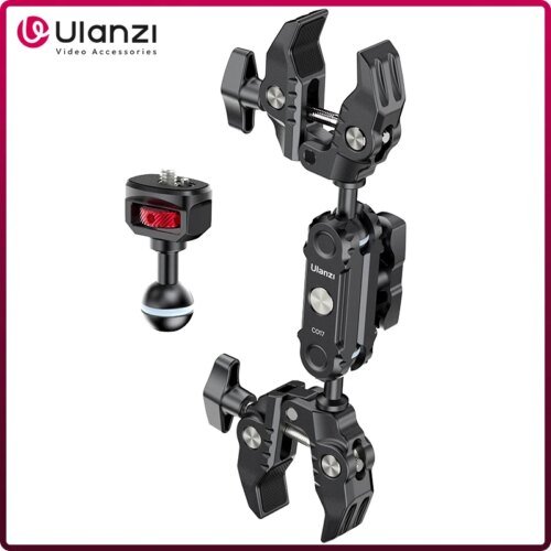 Ulanzi-CO17 مشبك السوبر مع 360 درجة المزدوج الرأس  محول للكاميرا بانورامية ، ضوء LED ، مظلة