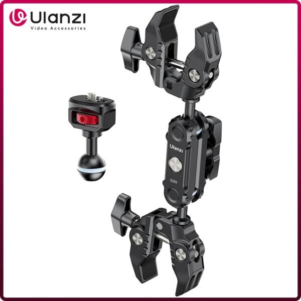 Ulanzi-CO17 مشبك السوبر مع 360 درجة المزدوج الرأس  محول للكاميرا بانورامية ، ضوء LED ، مظلة