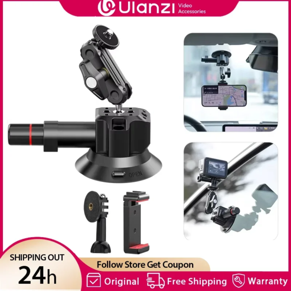 Ulanzi حامل كاميرا هاتف السيارة يعمل  يدوي شفط  360 درجة قابل للتعديل 1/4 "3/8" ل GoPro Insta360 DJI عمل الهواتف الذكية