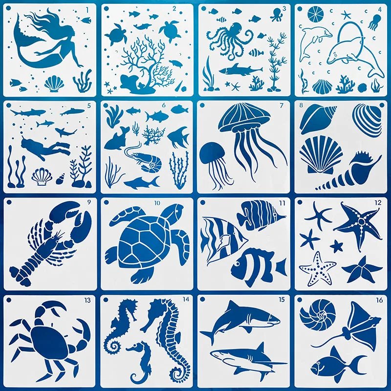 16pcs Sea Stencils