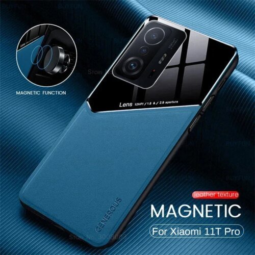 Xiaomi 11 t حافظة نسيج جلد برو مع حامل مغناطيسي للسيارة ، حافظة حماية بإطار لين ، 11 t mi11t mi 11 t pro xiaomi11t
