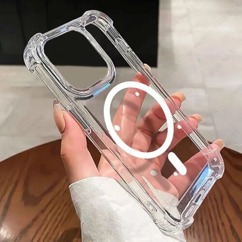 298153-6b86b4.jpg شحن لاسلكي مغناطيسي فاخر لهاتف Magsafe لهاتف iPhone 16 15 14 13 12 11 Pro Max Plus غطاء ممتص للصدمات شفاف 