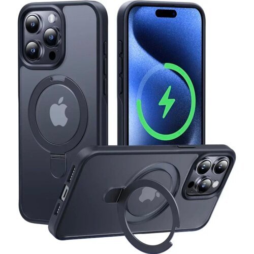 حافظة مغناطيسية بحامل معدني غير لامع لهاتف Magsafe IPhone 15 14 13 12 16 Pro Max Plus 15Pro i15 مع واقي العدسة غطاء آمن Mac