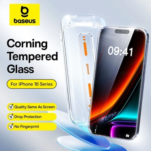 واقي شاشة زجاجي مُقسى من Baseus لهاتف iphone 16 pro max ، iphone 16 pro plus ، غشاء حماية شفاف ضد اختلاس النظر