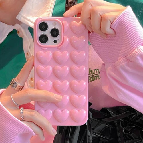جراب فقاعات Love Heart لـ iPhone ، جرابات ناعمة ، غلاف خلفي مقاوم للصدمات ، iPhone 16 ، 14 ، 15 ، 12 ، 13 ، 11 Pro ، XS Max ، XR ، XS ، XS ، 7 ، 8 ، ه