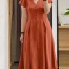 450982-b36f52.jpg فستان صيفي بأكمام قصيرة مطوي ، فستان أنيق برقبة على شكل حرف V