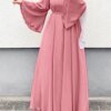 451071-2036de.jpg فستان ماكسي أحادي اللون ، رقبة دائرية ، كم طويل ، مقاس كبير