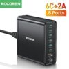 Rocoren 8 في 1 USB نوع C شاحن 200 واط USBC شاحن سطح المكتب PD QC شحن سريع شاحن سريع 8 منافذ شحن آيفون 15 برو