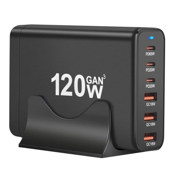 550134-3b0900.jpg نمط جديد 120 واط شاحن 6 منافذ USB نوع C PD شاحن شحن سريع USB3.0 نوع C شاحن سريع الهاتف المحمول شاحن يو اس بي