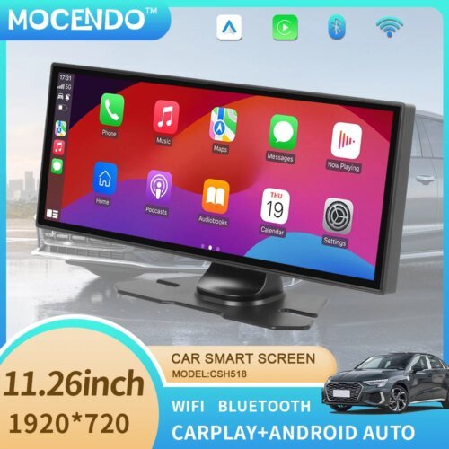 مشغل فيديو للسيارة محمول مقاس 11.26 بوصة يدعم Carplay اللاسلكي، وصلة مرآة Android Auto، وشاشة تعمل باللمس FM Bluetooth